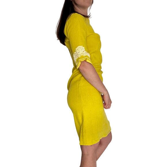 Vintage 1960s Lime Green Shift Dress Stacy Ames Lace Trim Linen Metal Zipper - Picture 6 of 12